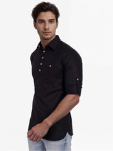 Navkanj Men's Slim Fit Spread Collar Cotton Black Color Short Kurta